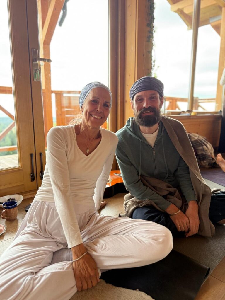 Sat Sarbat and Fateh during a retreat