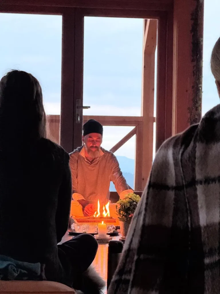 Fire ceremony during a Kundalini Yoga retreat